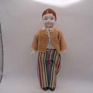 Vintage Shackman Porcelain Wood Boy Doll 8" Made in Japan